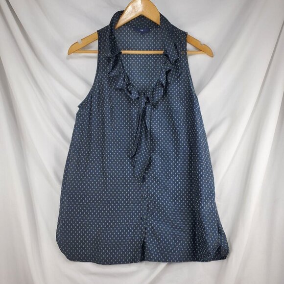 GAP Tops - Gap Women's Blue Blouse Top Ikat Sleeveless Cotton Silk Button Size XS